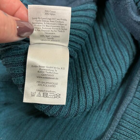 Eddie Bauer Double Zip Teal Slim Fit Sweater Size Medium AA0520 - Picture 8 of 8